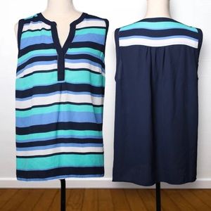 Tommy Hilfiger Striped Split Neck Chiffon Tank Top